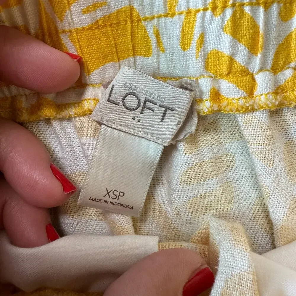 Loft Women's Mini Linen Rayon Skirt Yellow White Floral Palm‎ Tropical XSP